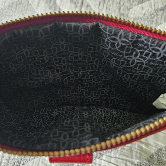 LODIS wristlet wallet ruby red pebble leather gold accents fall buisness travel - Picture 8 of 9
